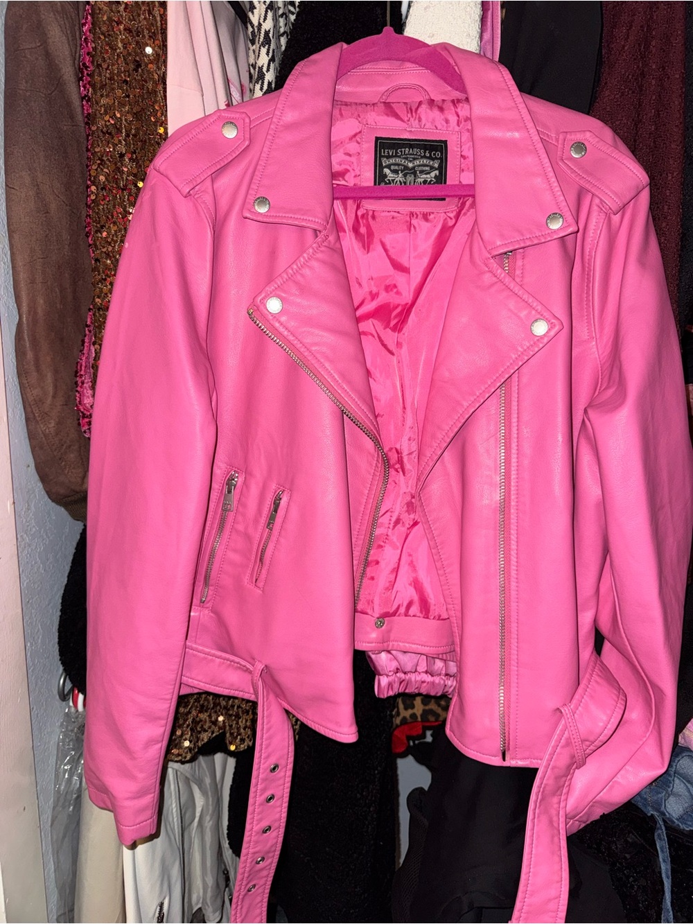 Levi's Barbie Pink Faux Leather Moto Jacket